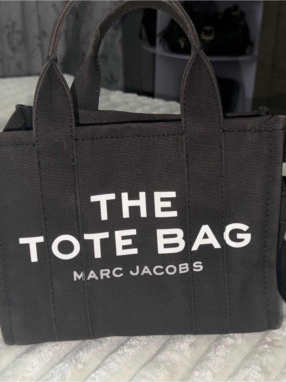 Marc Jacobs Black Canvas 'The Tote Bag' with White Logo